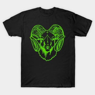 Mascot Head of a Ram (Drawing - Illustration) Bright Green T-Shirt